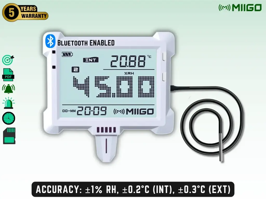 Humidity Temperature Data Logger With External Temperature Sensor - Bluetooth