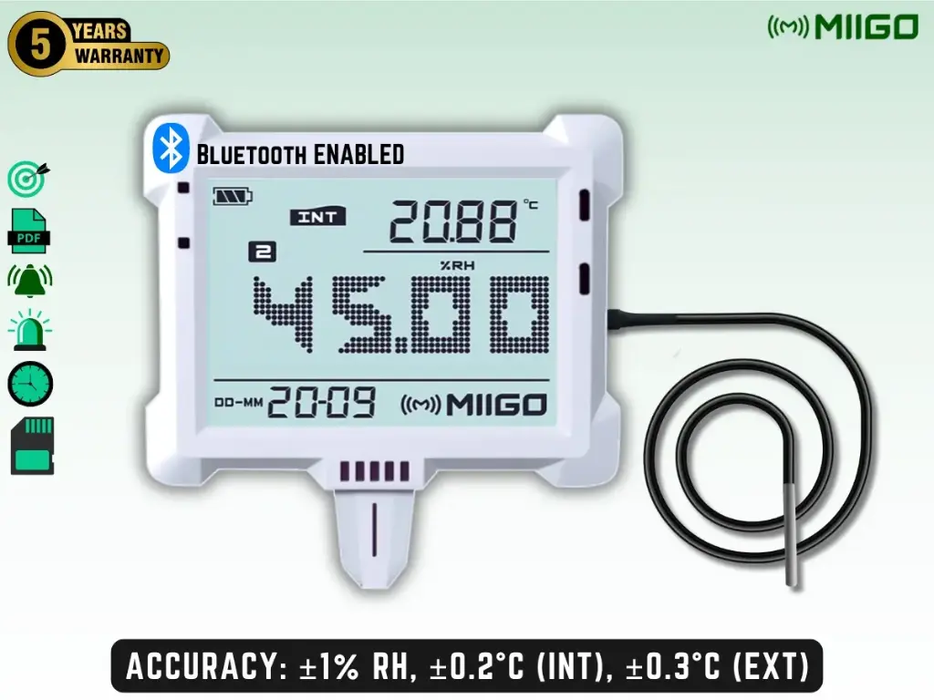 IN-OUT Digital Thermo Hygrometer and Thermometer With External Temperature Sensor - Bluetooth