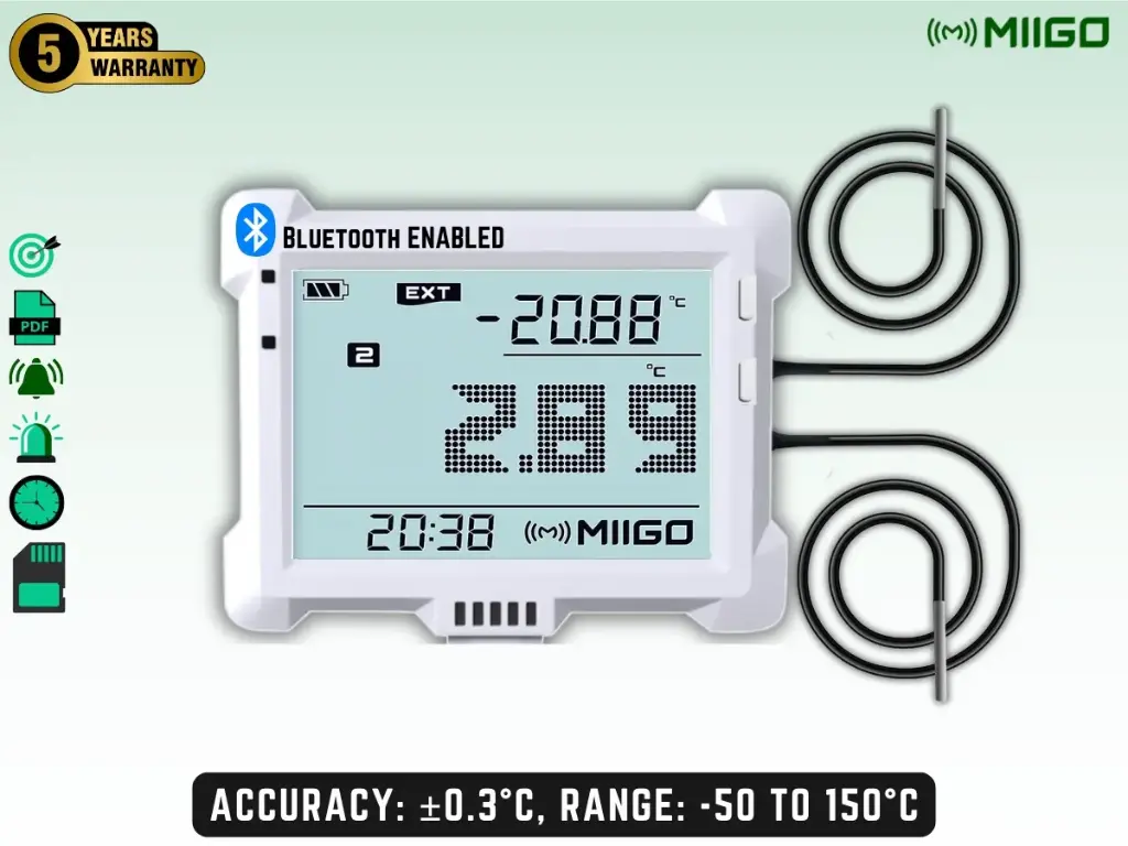 Digital Temperature Data Logger with Dual External Sensors | Bluetooth