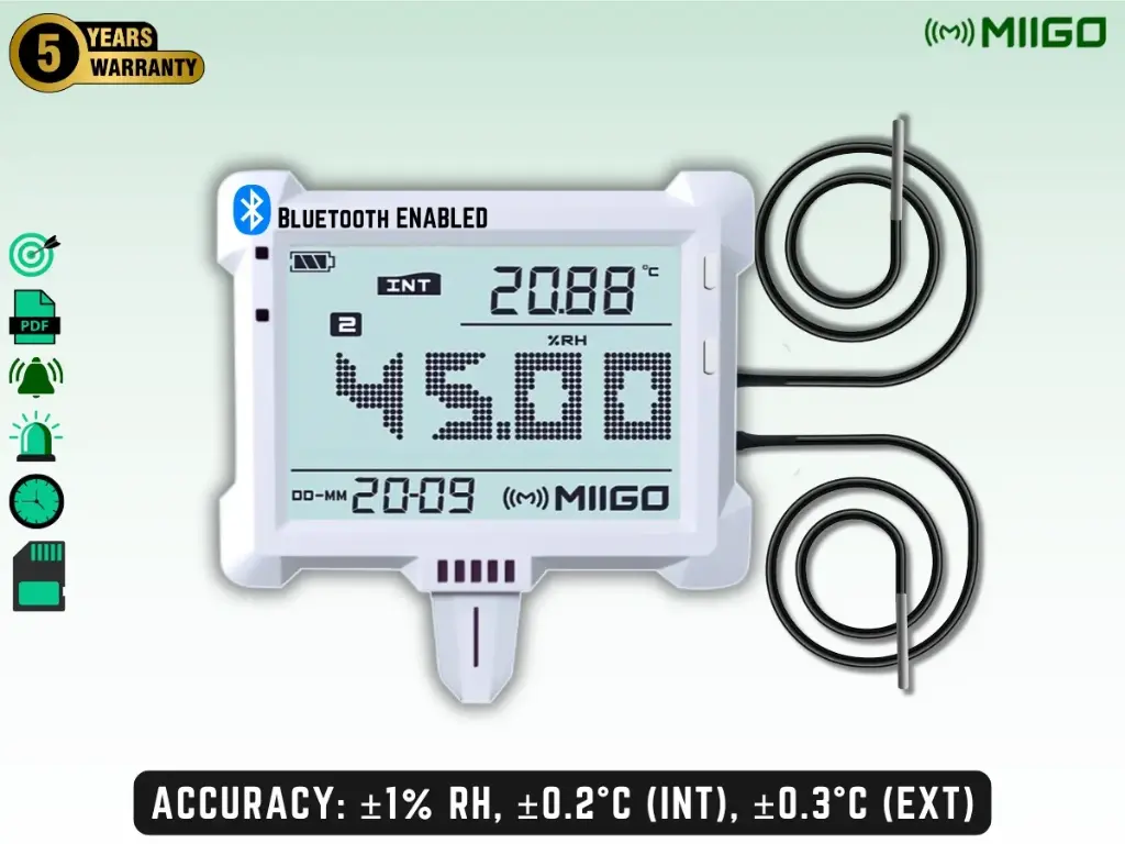 Humidity Temperature Data Logger With 2 nos External Temperature Sensor - Bluetooth