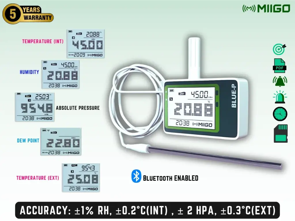 Barometer / Absolute Pressure Humidity Temperature Dew Point Data Logger With External Temperature Sensor (LAB MONITOR) - Bluetooth